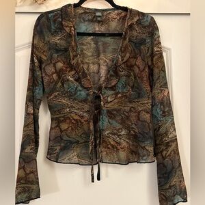 Wild Fable Brown and Blue Patterned sheet Blouse